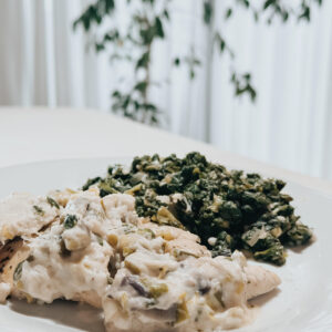 Pechuga al verdeo con espinaca gratinada