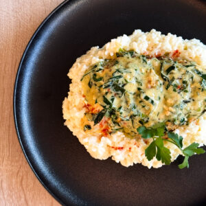 pechuga al puerro con arroz cremoso
